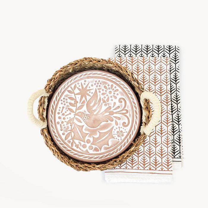 Bread Warmer & Basket with Tea Towel Round Gift Set