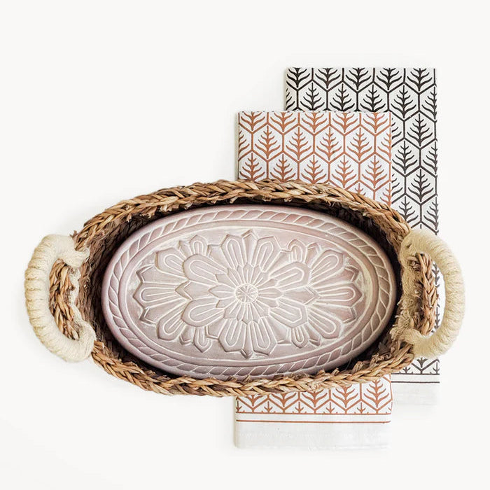 Bread Warmer & Basket with Tea Towel Oval Gift Set
