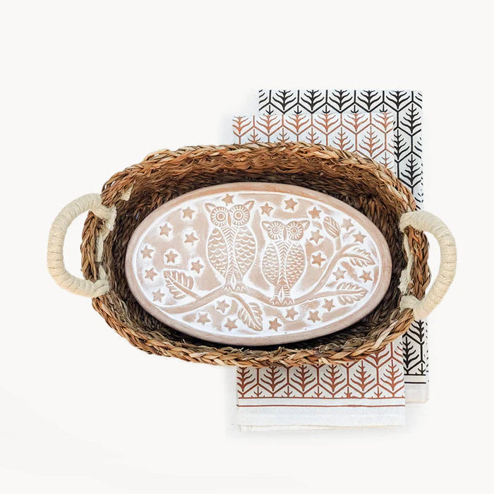 Bread Warmer & Basket with Tea Towel Oval Gift Set
