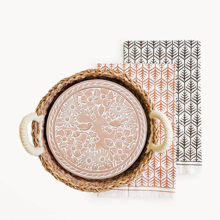 Bread Warmer & Basket with Tea Towel Round Gift Set