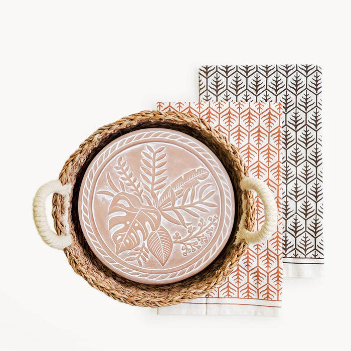 Bread Warmer & Basket with Tea Towel Round Gift Set