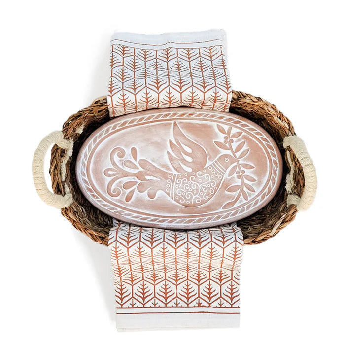 Bread Warmer & Basket with Tea Towel Oval Gift Set