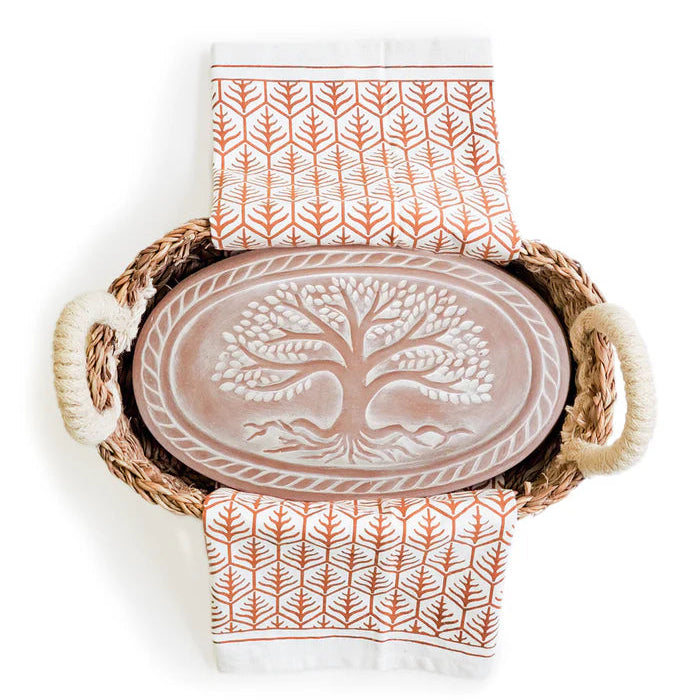 Bread Warmer & Basket with Tea Towel Oval Gift Set