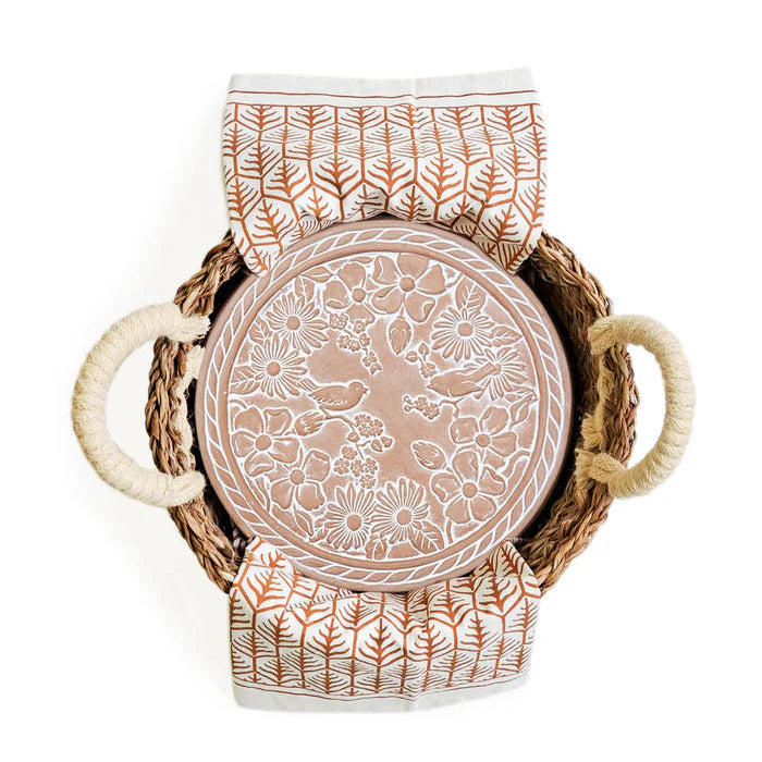 Bread Warmer & Basket with Tea Towel Round Gift Set