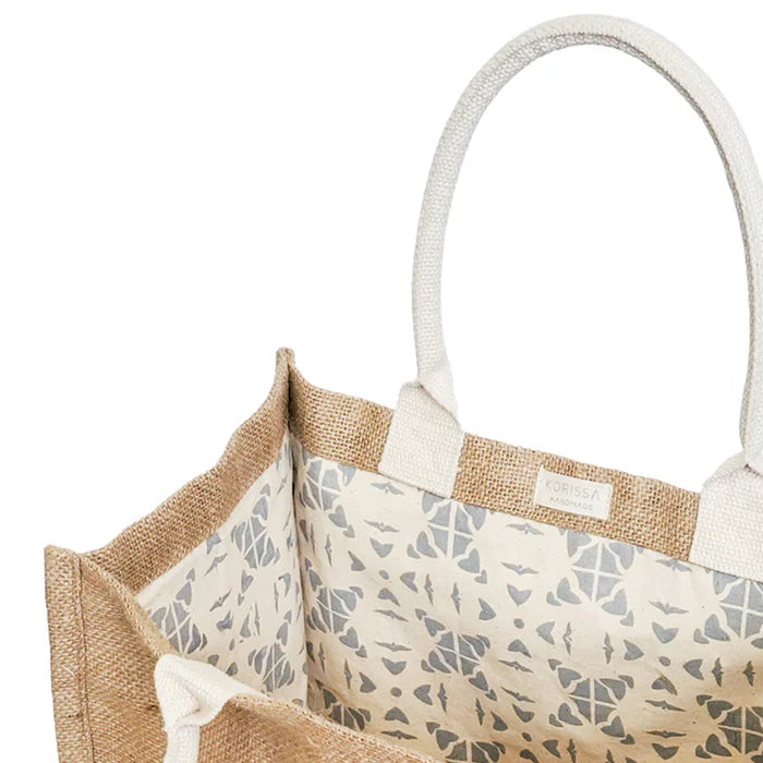 Jute Canvas Gift Bag With Pompom in Large
