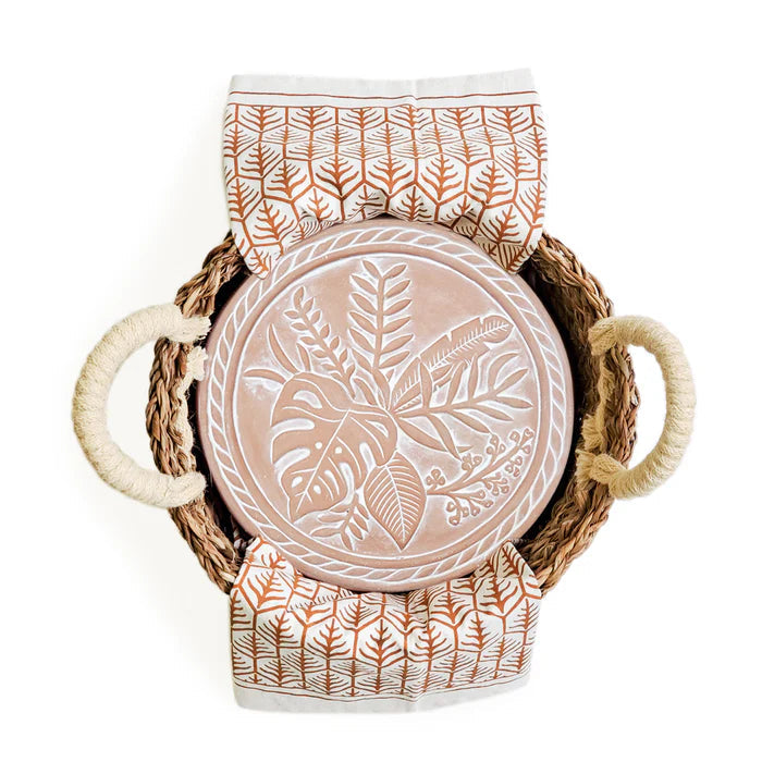 Bread Warmer & Basket with Tea Towel Round Gift Set