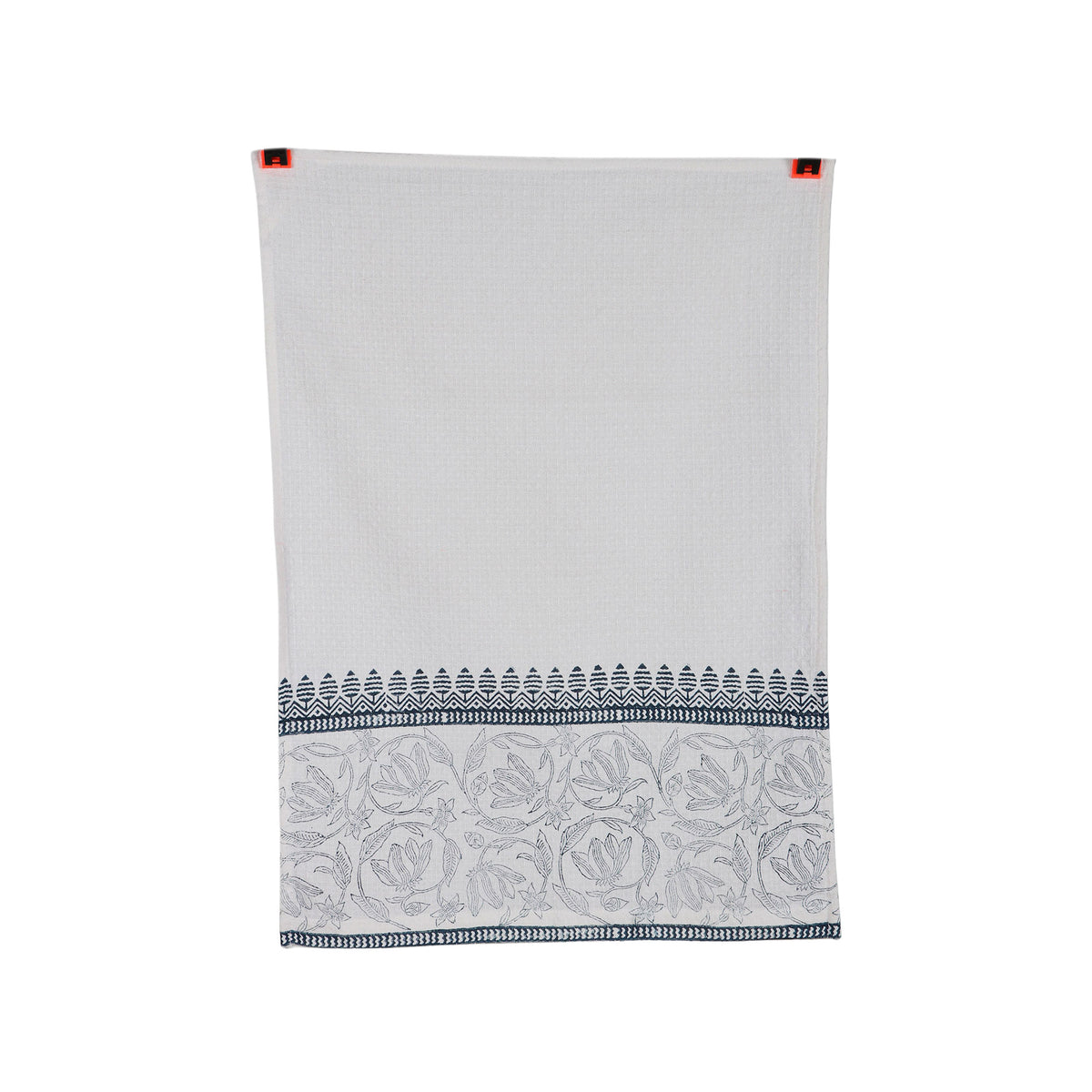 Pair of Hand-Block Printed Floral and Leaf Cotton Dish Towels