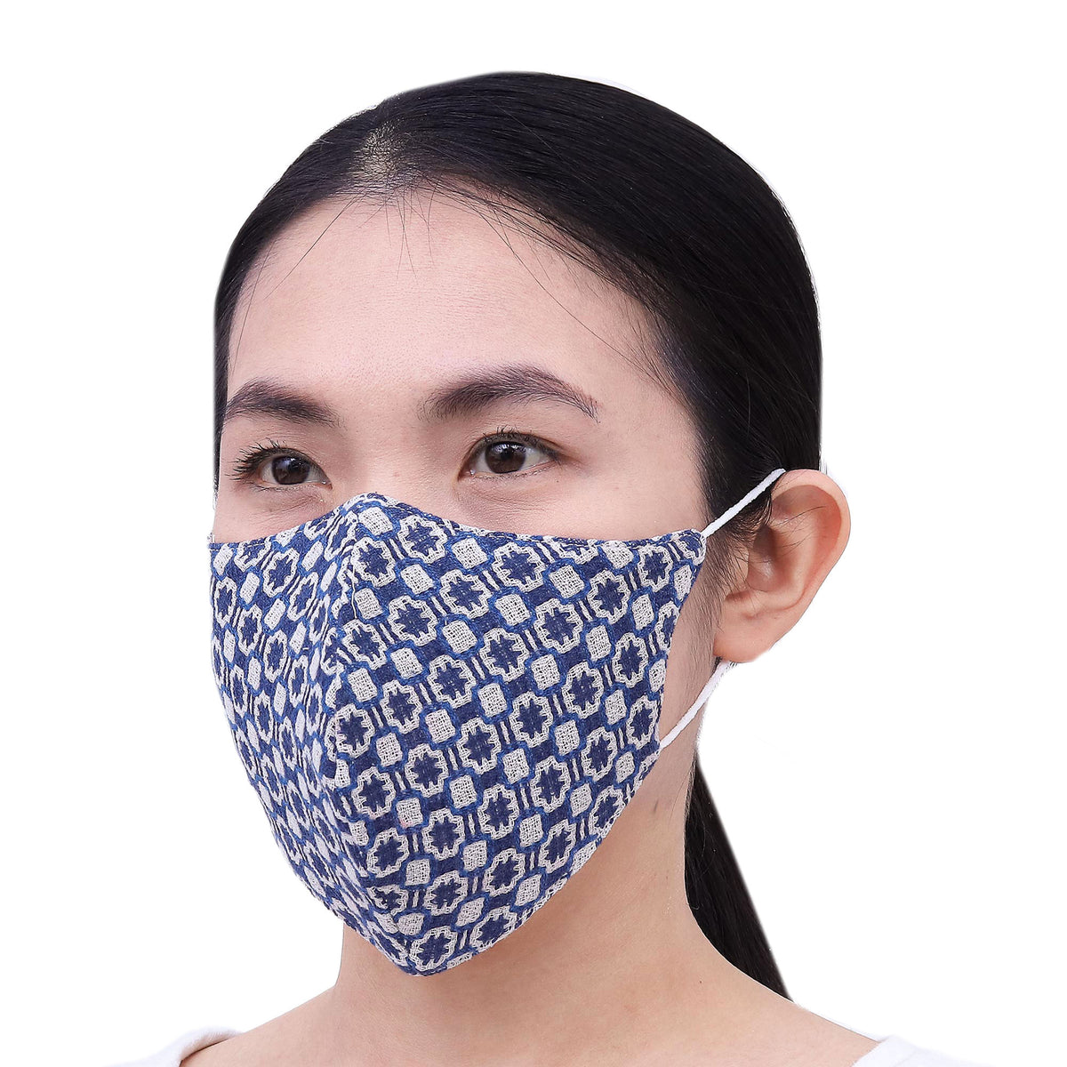  Cool Thai Blues  - Handmade White & Navy Blue Cotton Face Masks