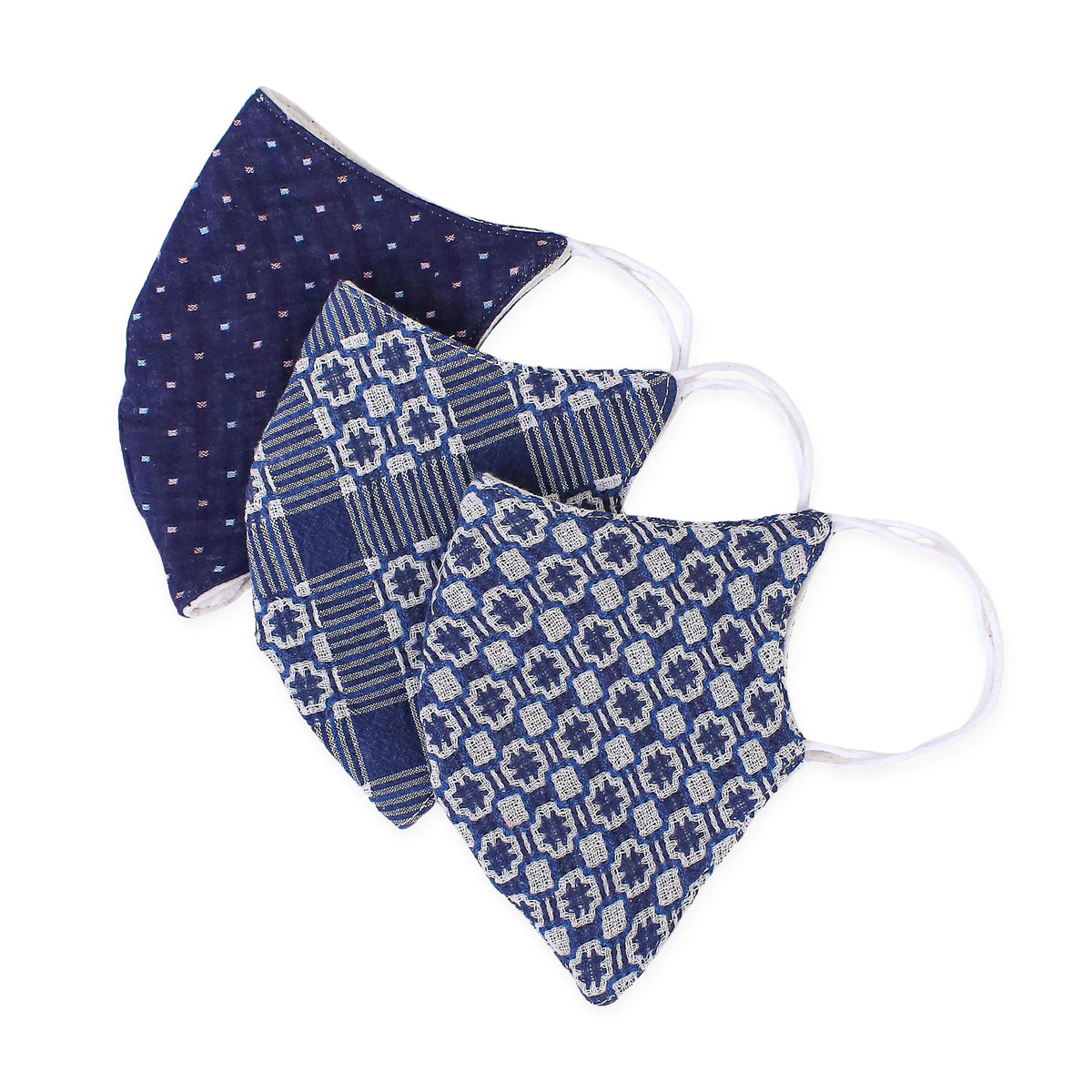  Cool Thai Blues  - Handmade White & Navy Blue Cotton Face Masks