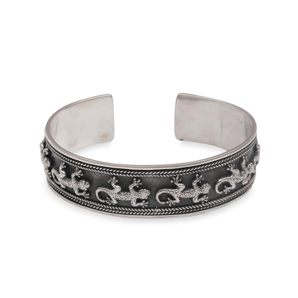 Gecko Parade - a 925 Sterling Silver Lizard Cuff Bracelet from Bali