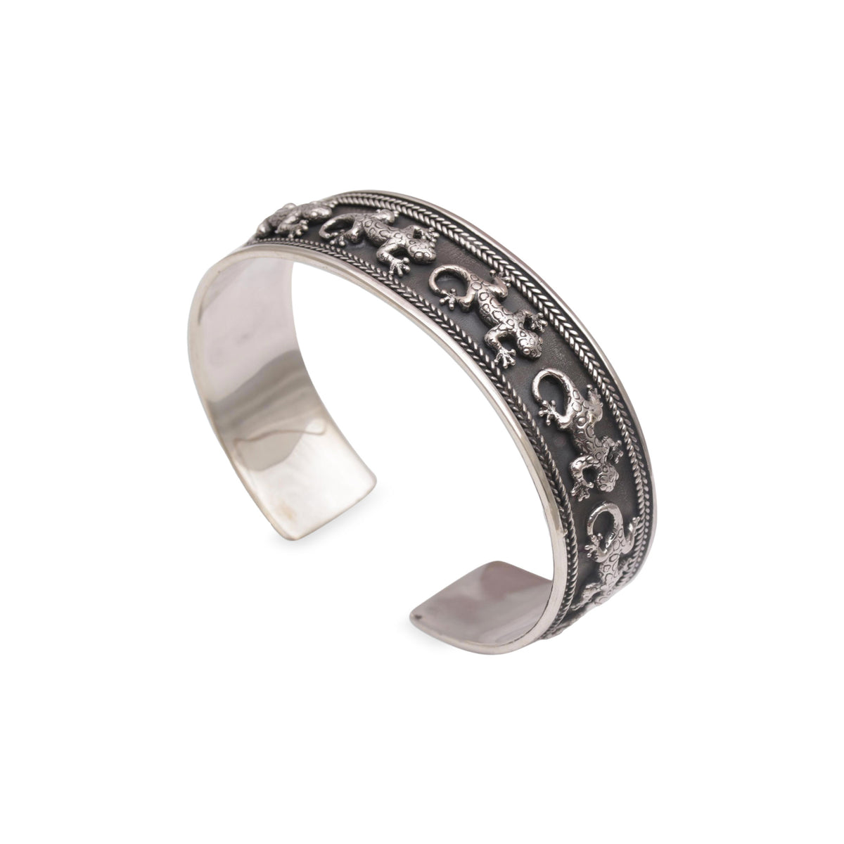 Gecko Parade - a 925 Sterling Silver Lizard Cuff Bracelet from Bali