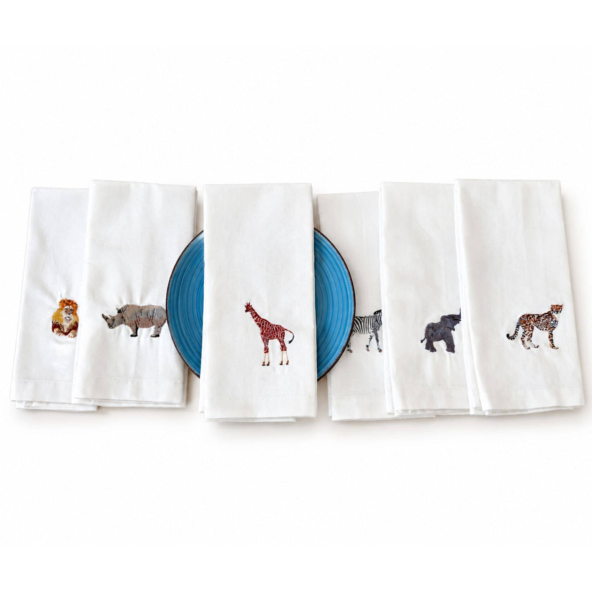 African Wildlife Embroidered Tea Towel, Giraffe