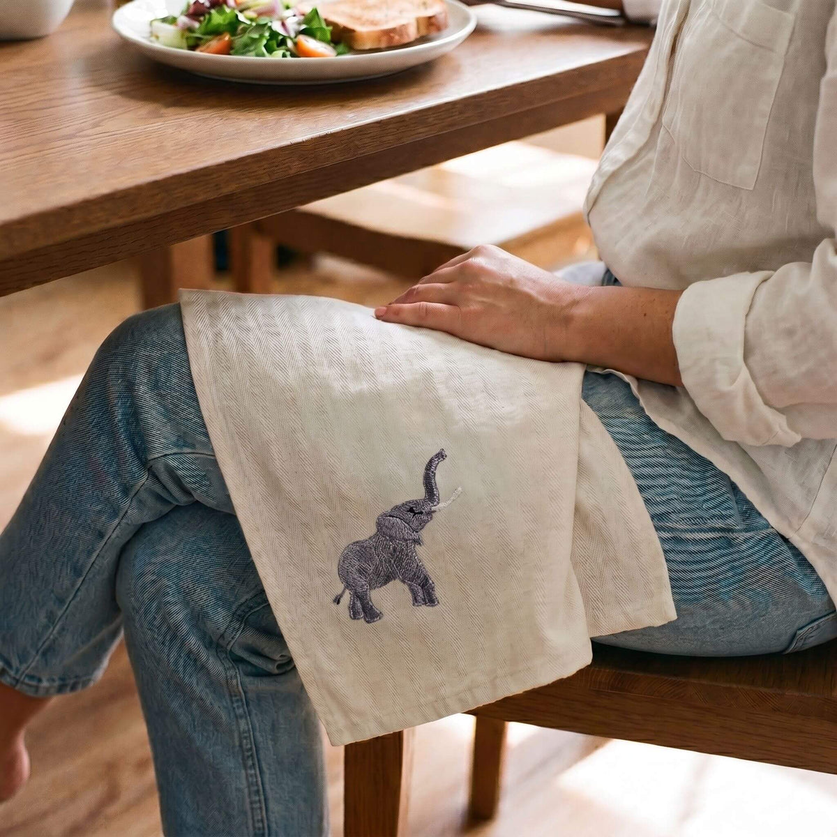 African Wildlife Embroidered Napkin Set, Baby Elephant