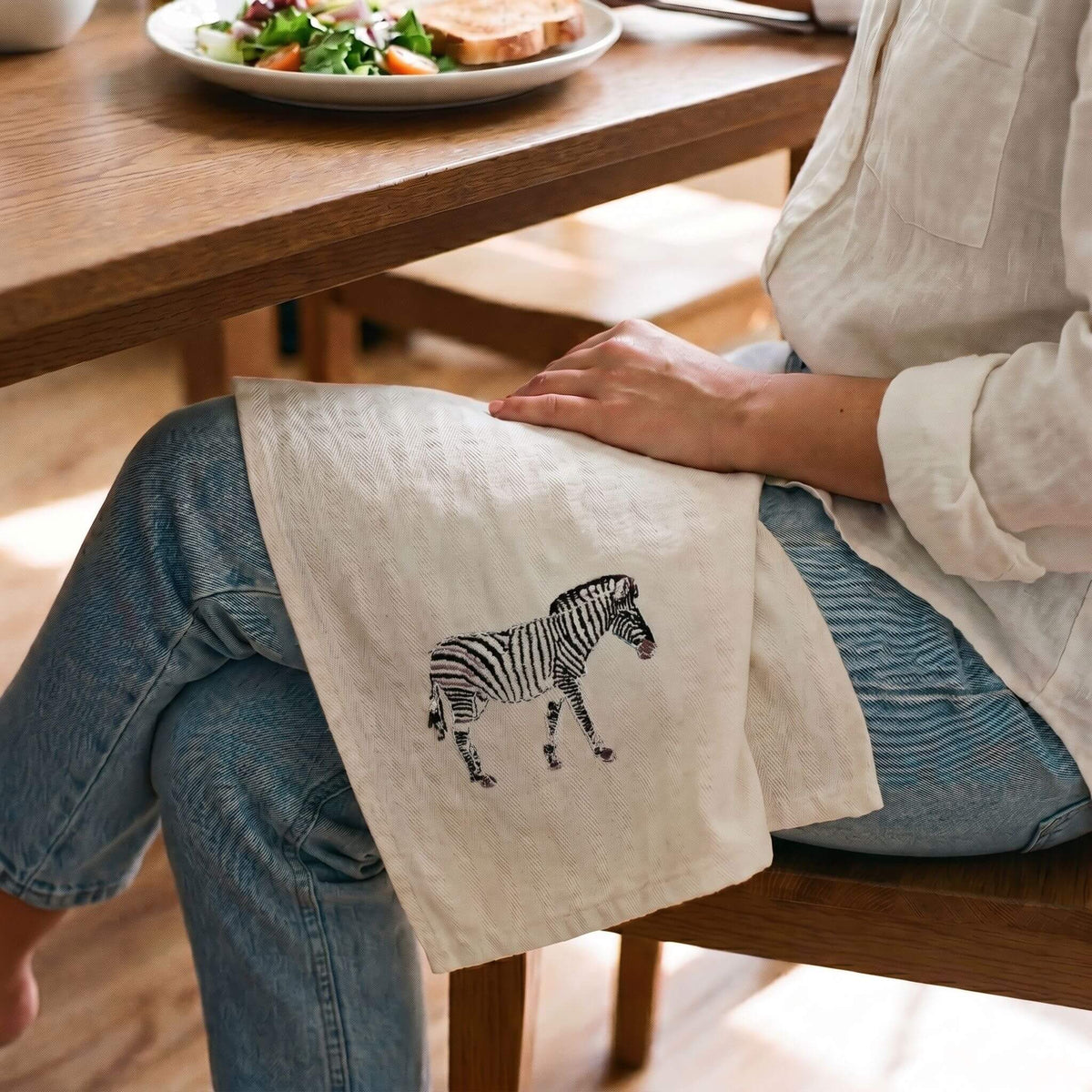African Wildlife Embroidered Napkin Set, Zebra