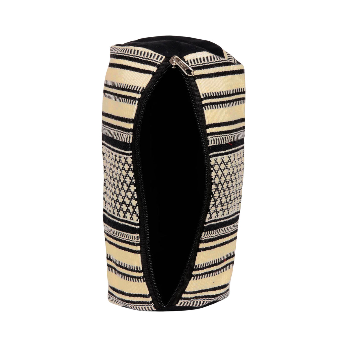 Alabaster and Black Cotton Cosmetic Bag from India