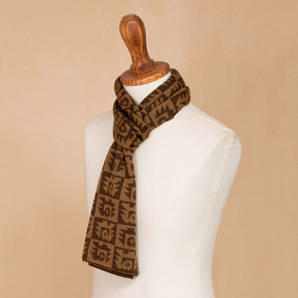Brown Paracas Shadows - Alpaca Blend Espresso and Tan Scarf from Peru