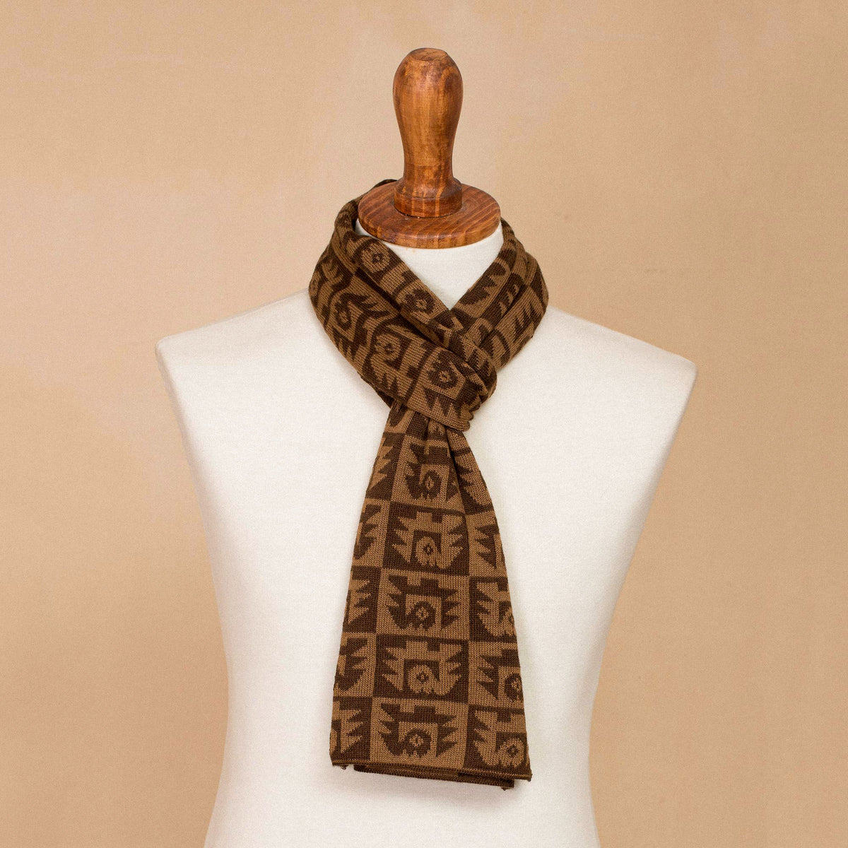 Brown Paracas Shadows - Alpaca Blend Espresso and Tan Scarf from Peru
