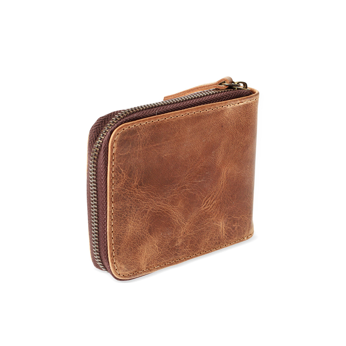 Safeguard - an Amber Brown Leather Men's Zipper Wallet Handmade in Mexico