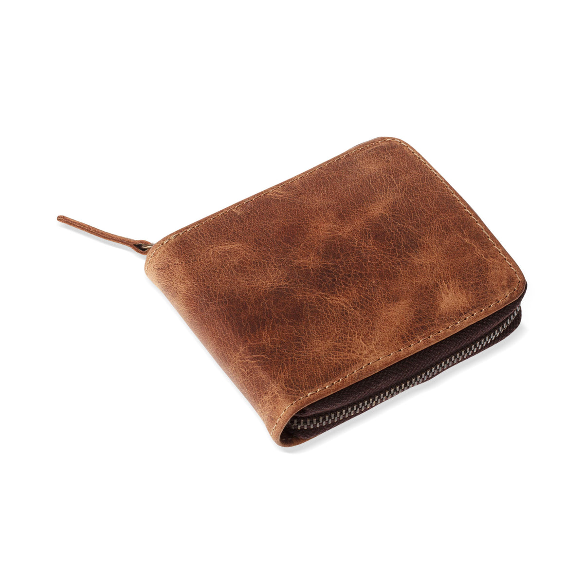 Safeguard - an Amber Brown Leather Men's Zipper Wallet Handmade in Mexico