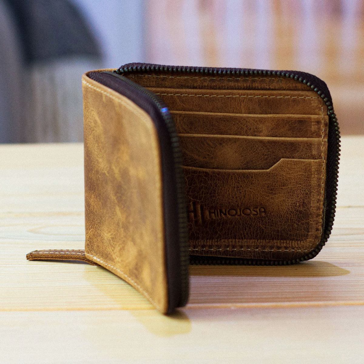Safeguard - an Amber Brown Leather Men's Zipper Wallet Handmade in Mexico