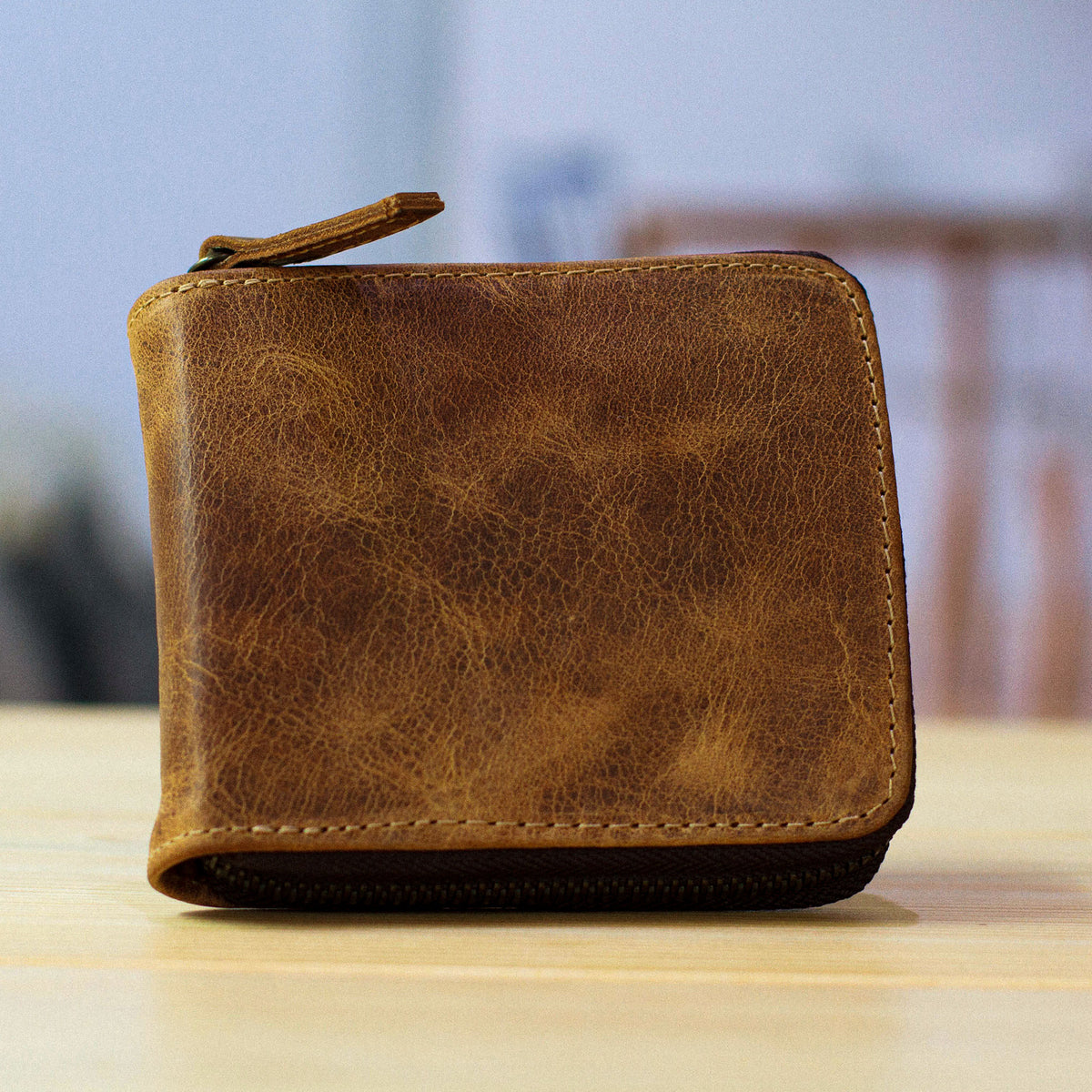 Safeguard - an Amber Brown Leather Men's Zipper Wallet Handmade in Mexico