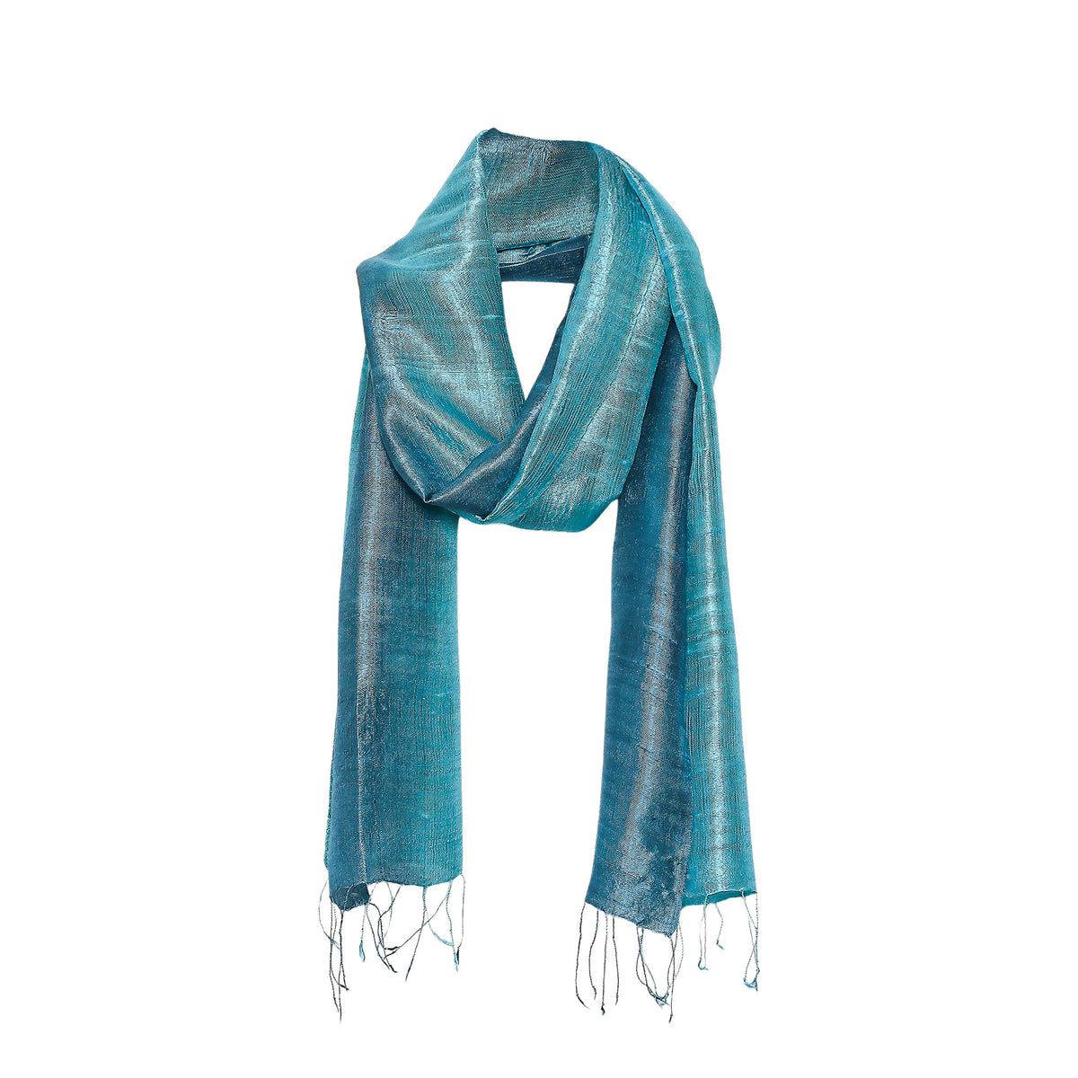 Peacock Blue - Artisan Crafted 100% Silk Teal Wrap Scarf from Thailand 