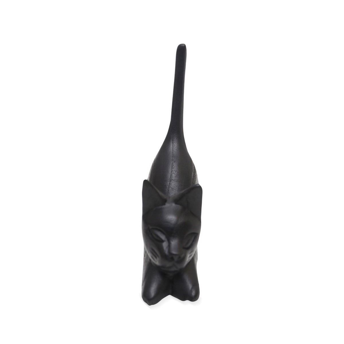Stretching Black Kitten - a Balinese Hand-Carved Jempinis Wood Sculpture of Black Cat