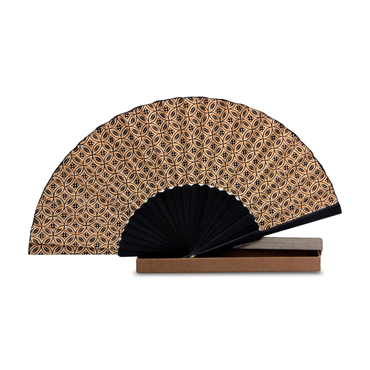 Golden Rings - a beautiful Batik Silk Patterned Fan