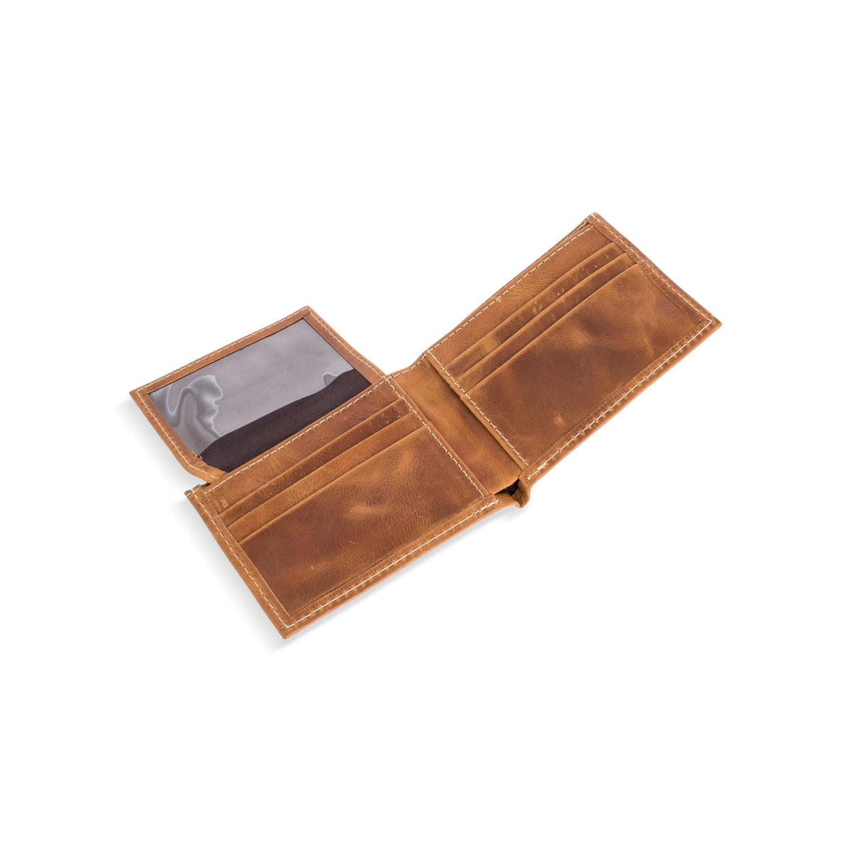 Crafted from supple brown leather with a slightly weathered finish - Bifold Wallet in Brown Leather and Cotton