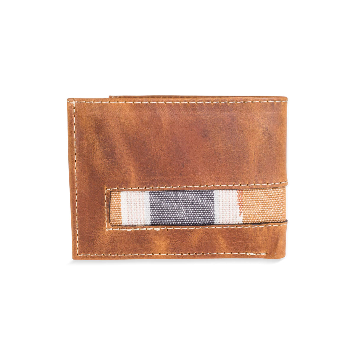 Crafted from supple brown leather with a slightly weathered finish - Bifold Wallet in Brown Leather and Cotton