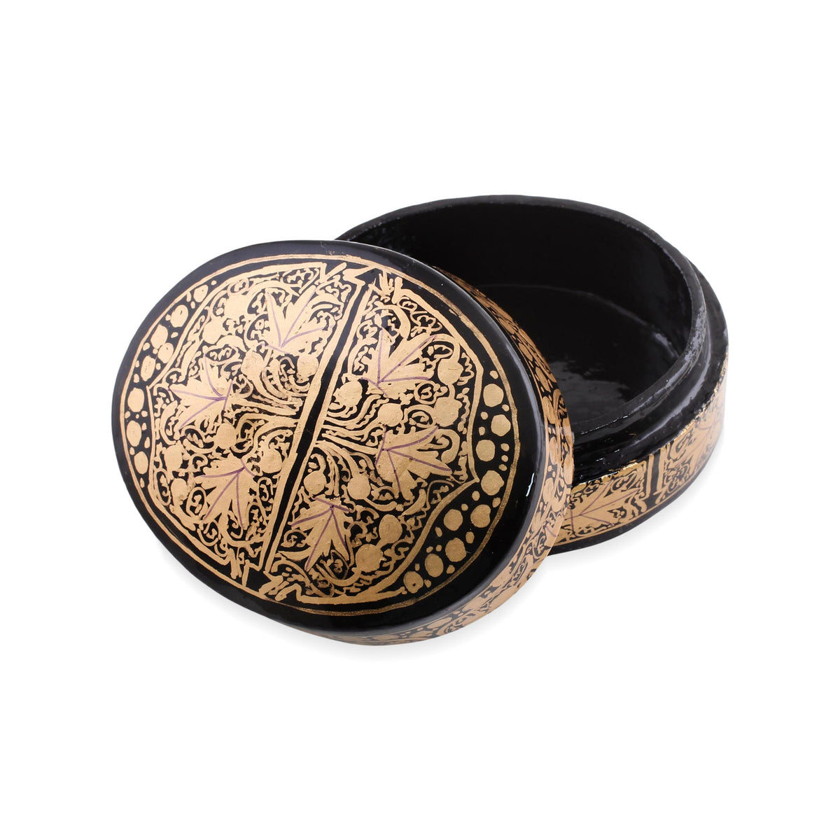 Serene Grandeur - Black and Gold Papier Mache Decorative Box from India