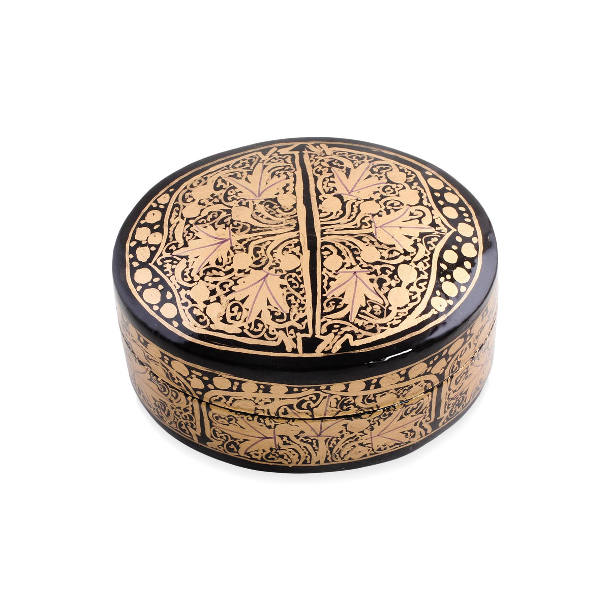 Serene Grandeur - Black and Gold Papier Mache Decorative Box from India