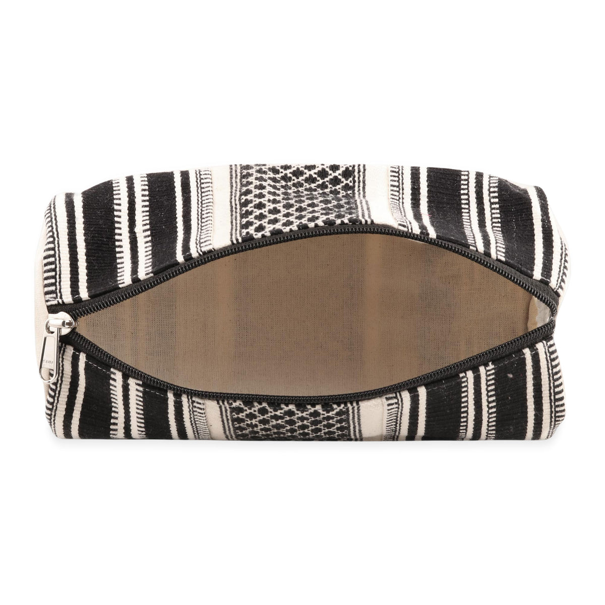 Scintillating Desire - a Black and White Hand Woven Cotton Cosmetic Case from India