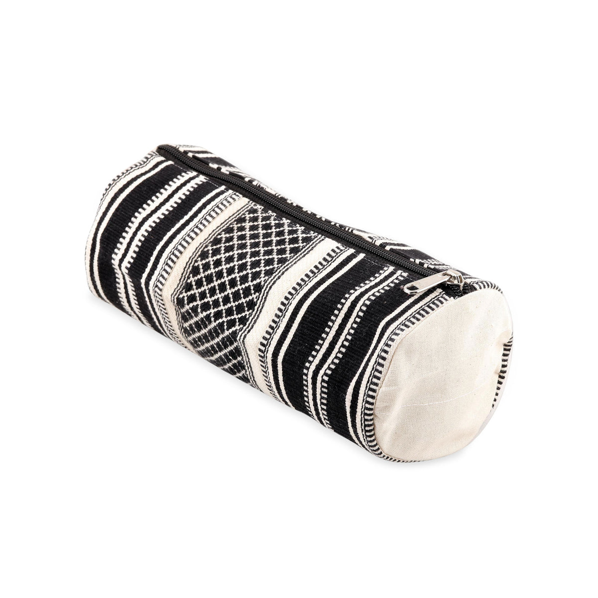 Scintillating Desire - a Black and White Hand Woven Cotton Cosmetic Case from India
