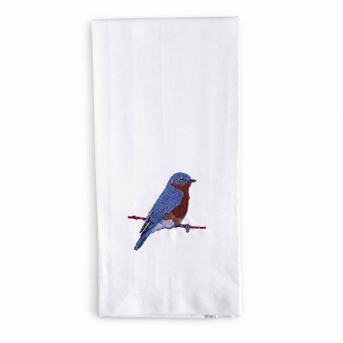 Bird Embroidered Tea Towel, Blue Bird