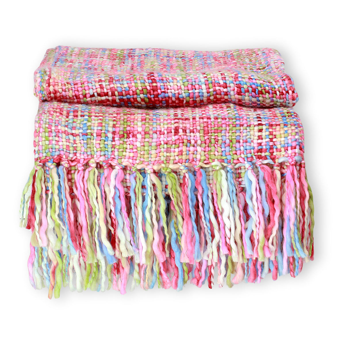 A Handmade Multicolored Throw Blanket with Fringe