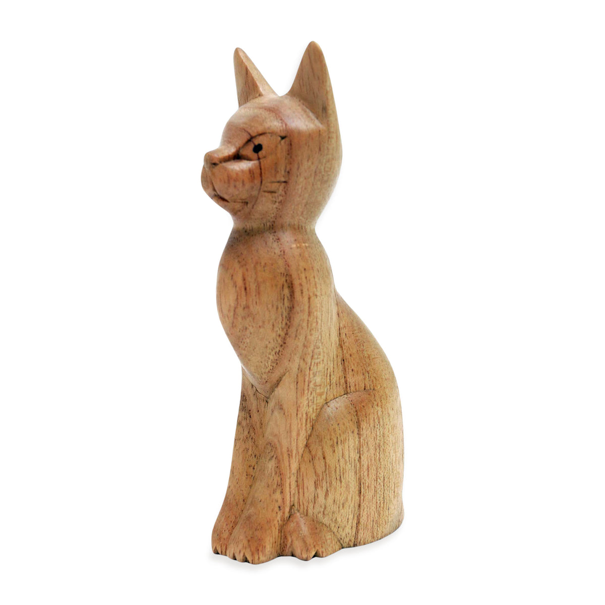 Brown Cat Sculpture Hand-Carved from Jempinis Wood in Bali