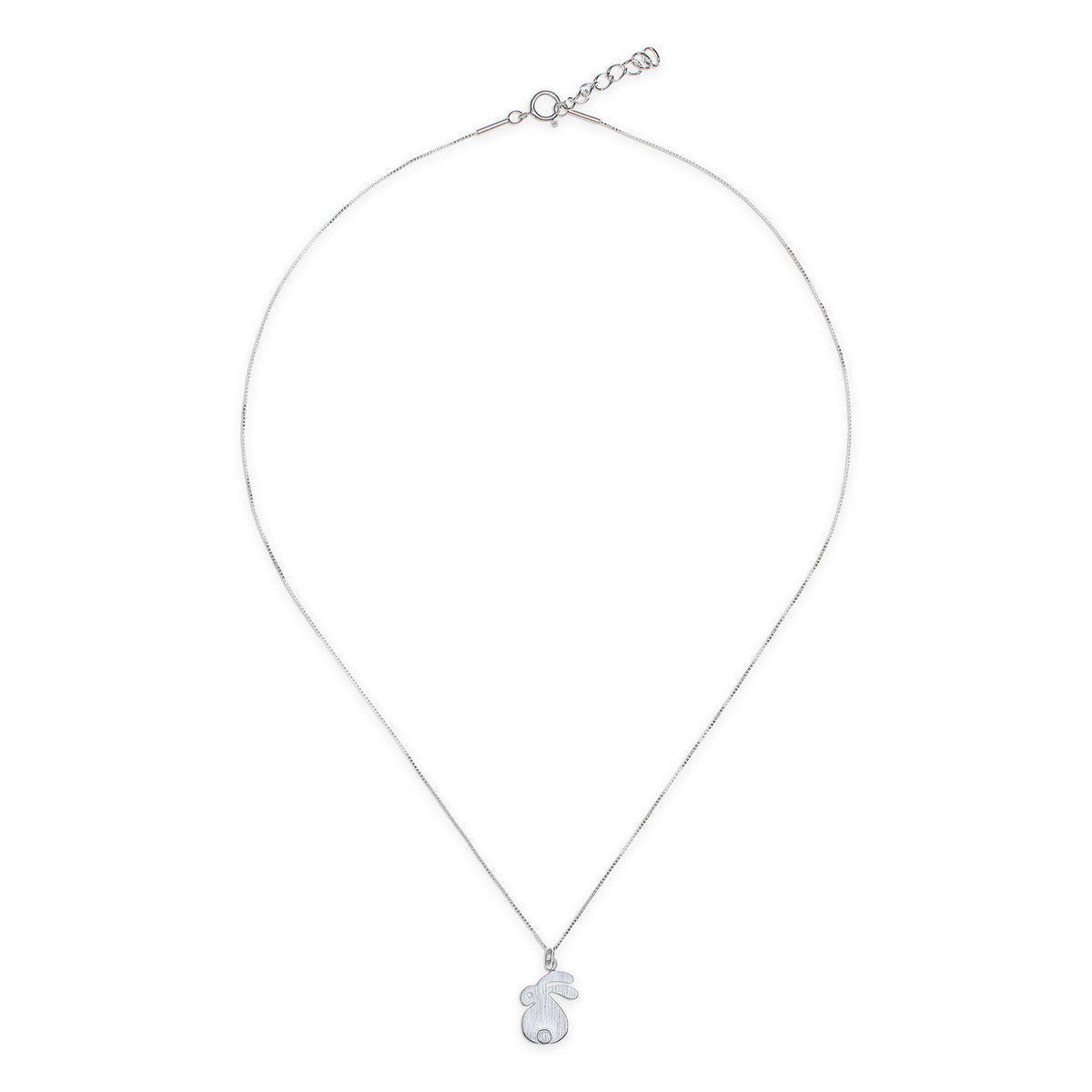 Brushed-Satin Sterling Silver Rabbit Pendant Necklace - Fluffy Rabbit