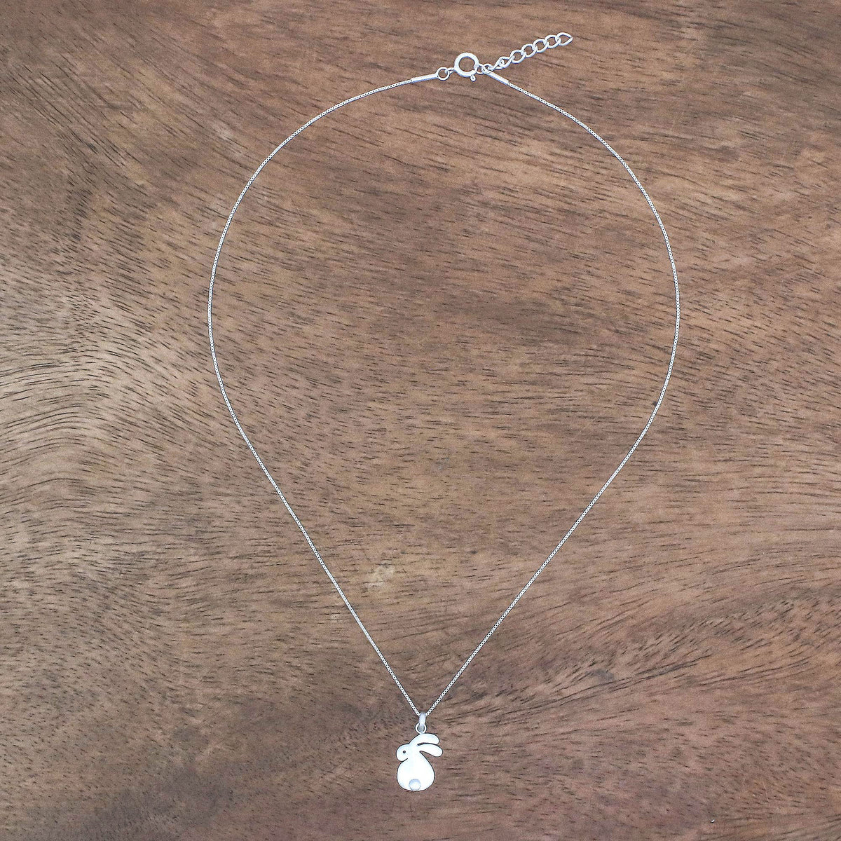 Brushed-Satin Sterling Silver Rabbit Pendant Necklace - Fluffy Rabbit