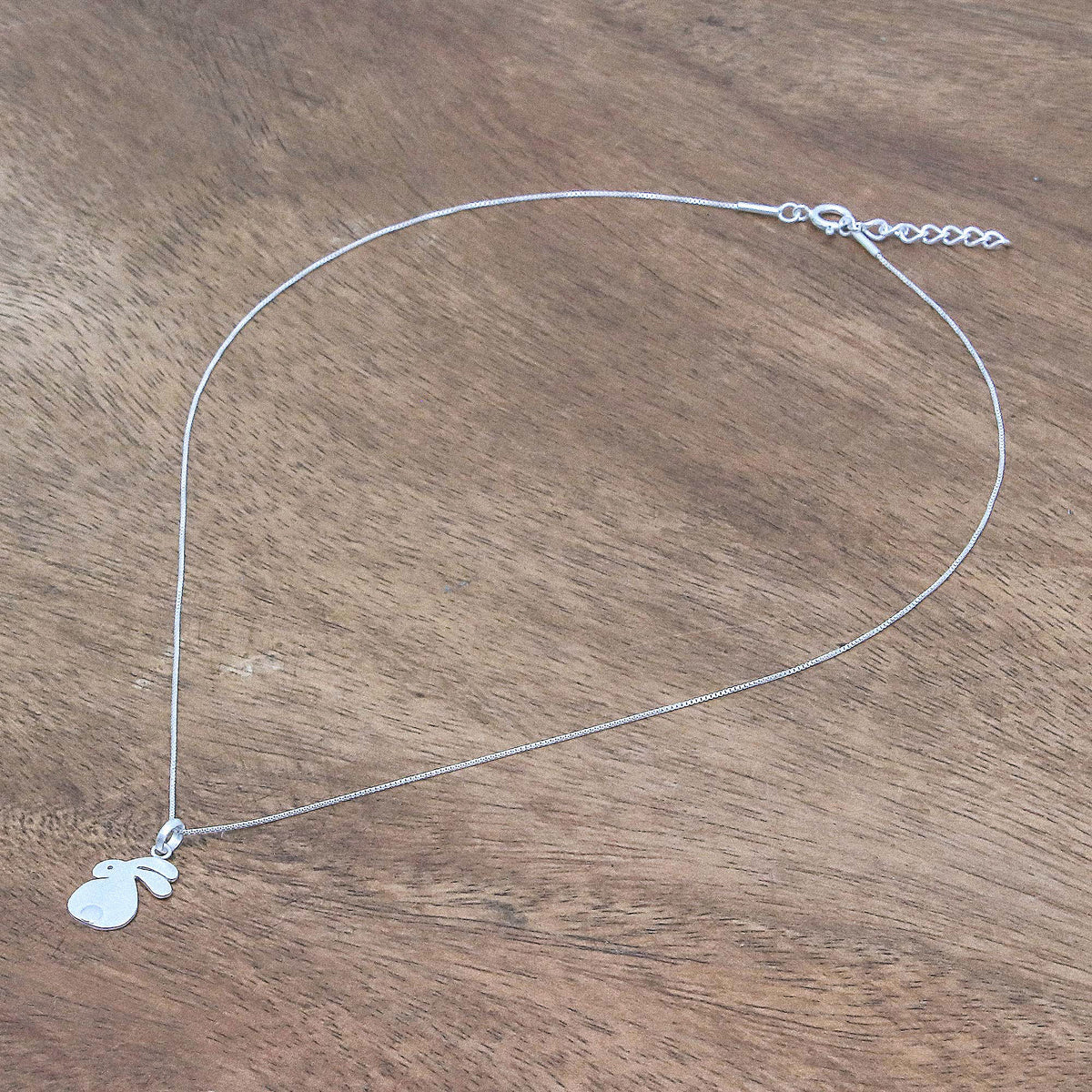 Brushed-Satin Sterling Silver Rabbit Pendant Necklace - Fluffy Rabbit