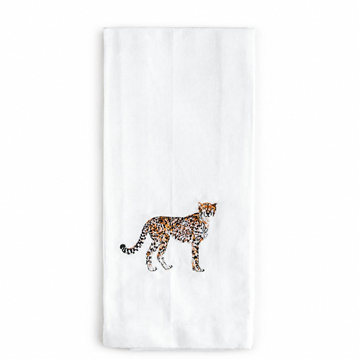 African Wildlife Embroidered Tea Towel, Cheetah
