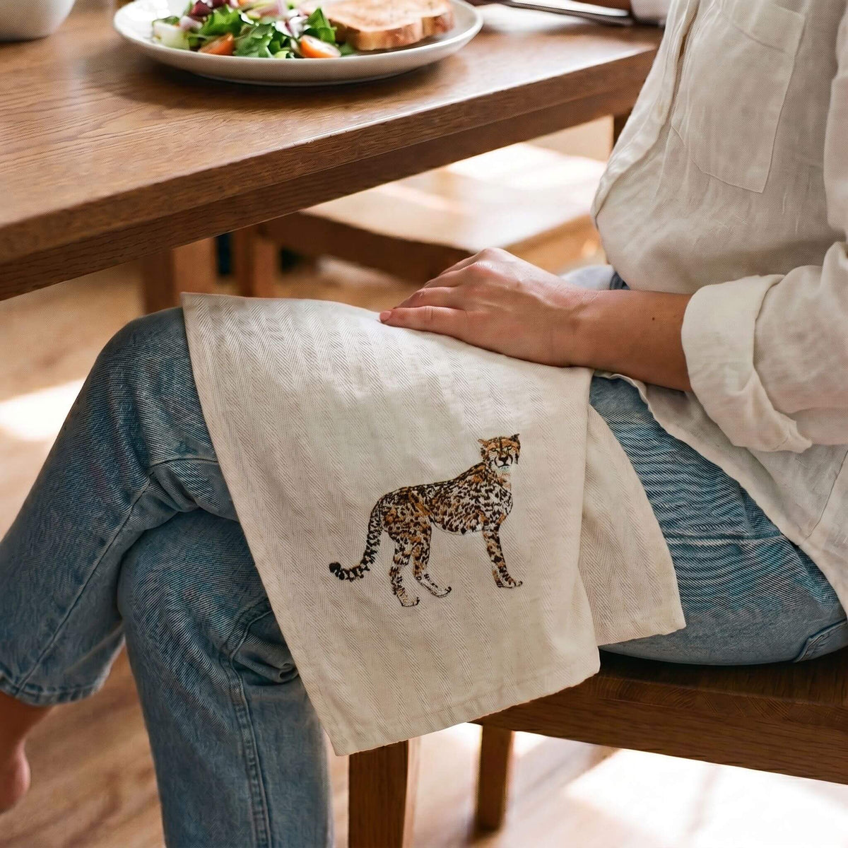 African Wildlife Embroidered Napkin Set, Cheetah
