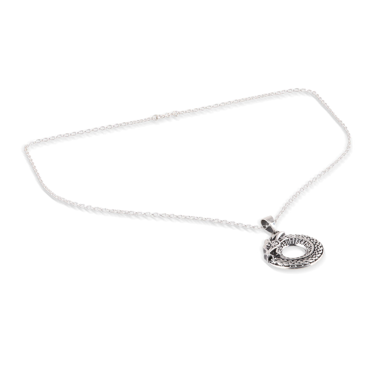 Dragon Ouroboros - a Circular Sterling Silver Dragon Necklace from India