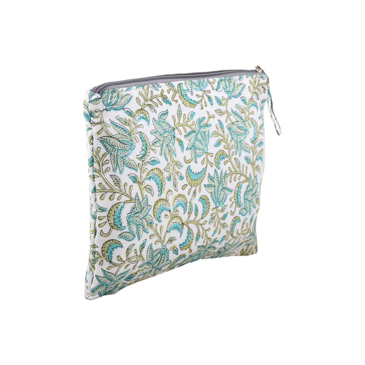 Leafy Friends - a Cotton Cosmetic Bag with Hand-Block Printed Leafs & Flowers
