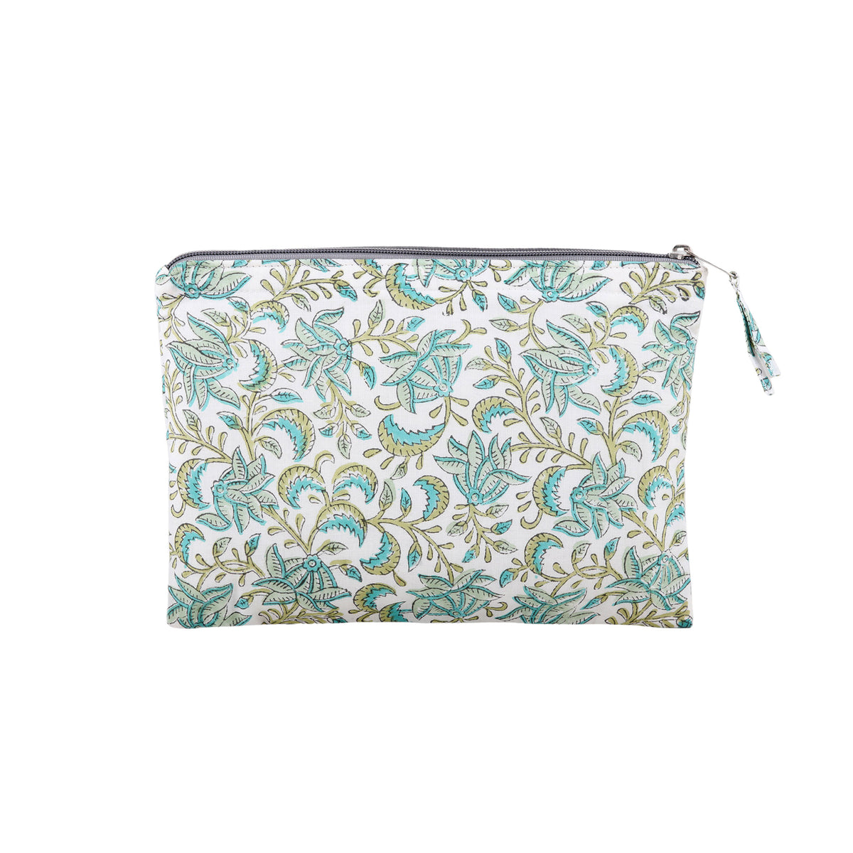 Leafy Friends - a Cotton Cosmetic Bag with Hand-Block Printed Leafs & Flowers