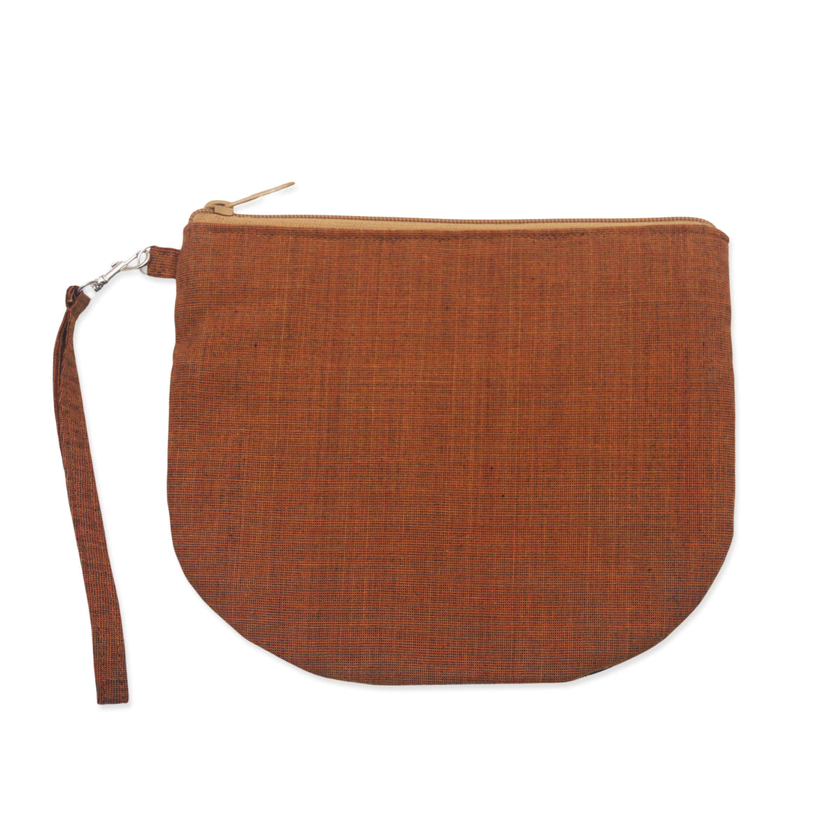 Back of the Striped Brown Clutch Exterior Pocket Wristlet - 100% Cotton