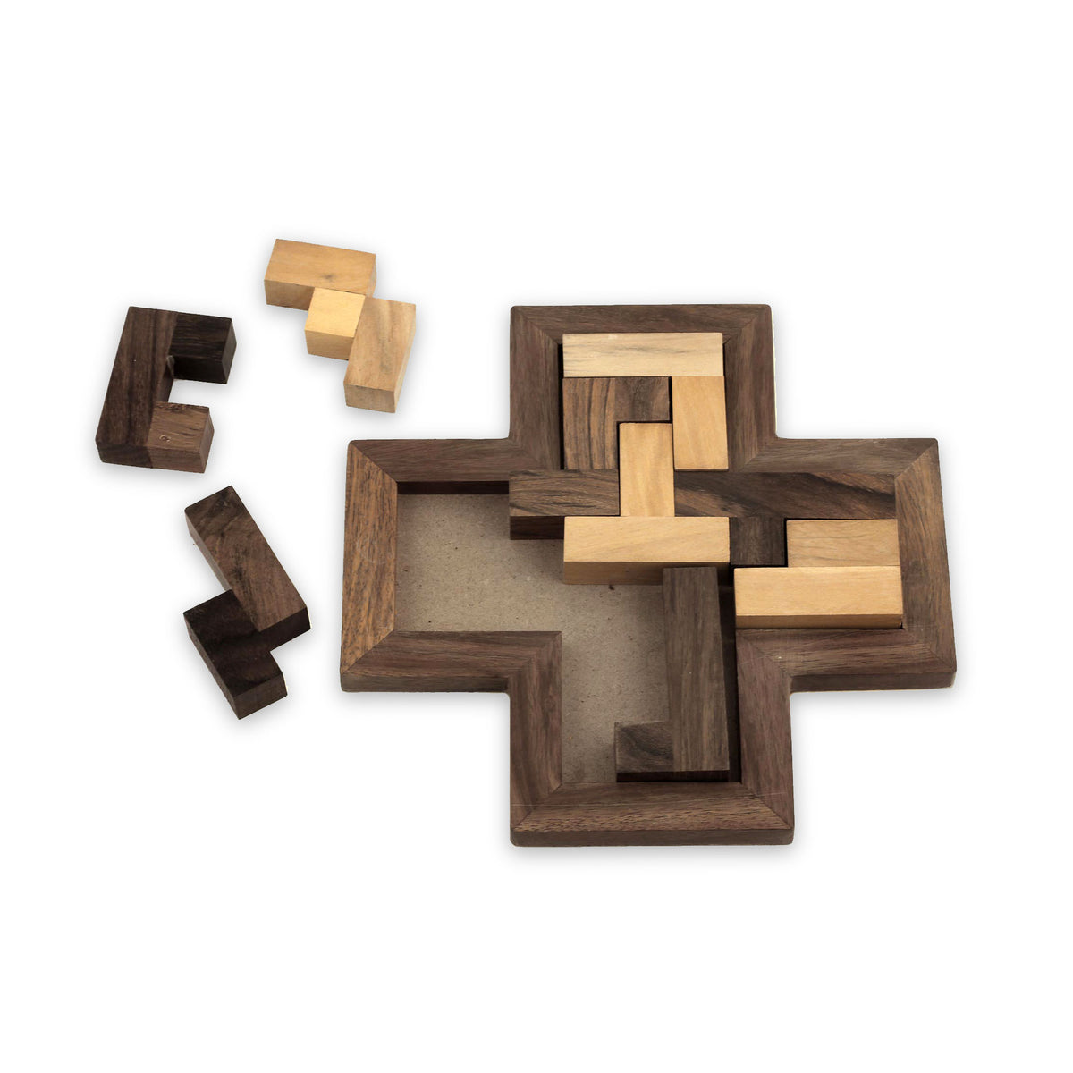 Cross-Shaped Acacia and Haldu Wood Puzzle