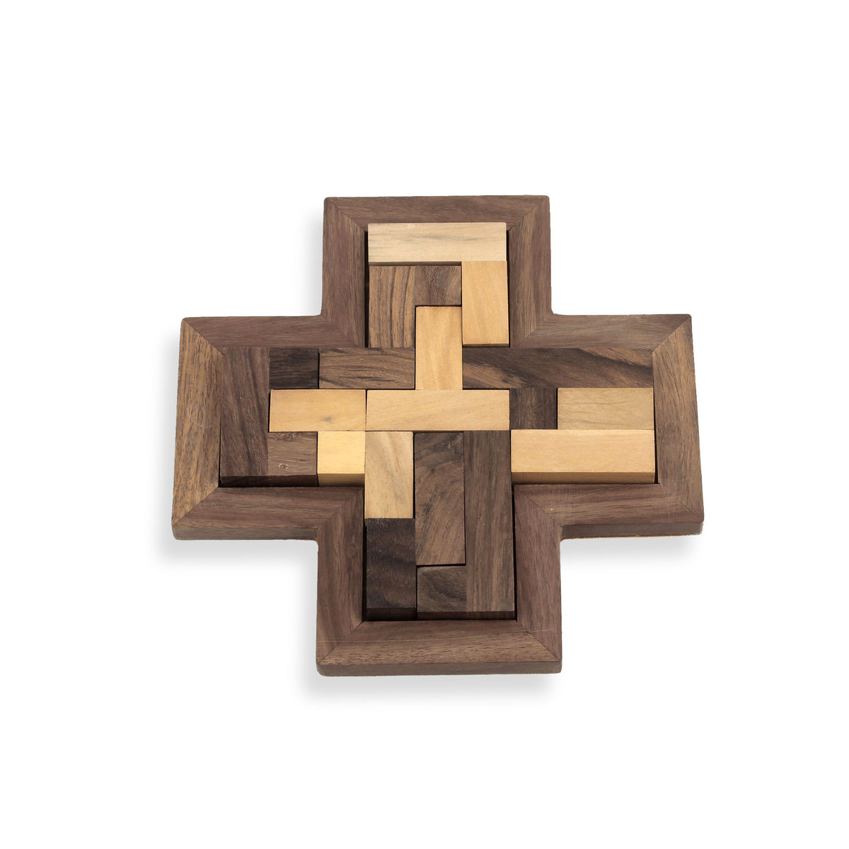 Cross-Shaped Acacia and Haldu Wood Puzzle