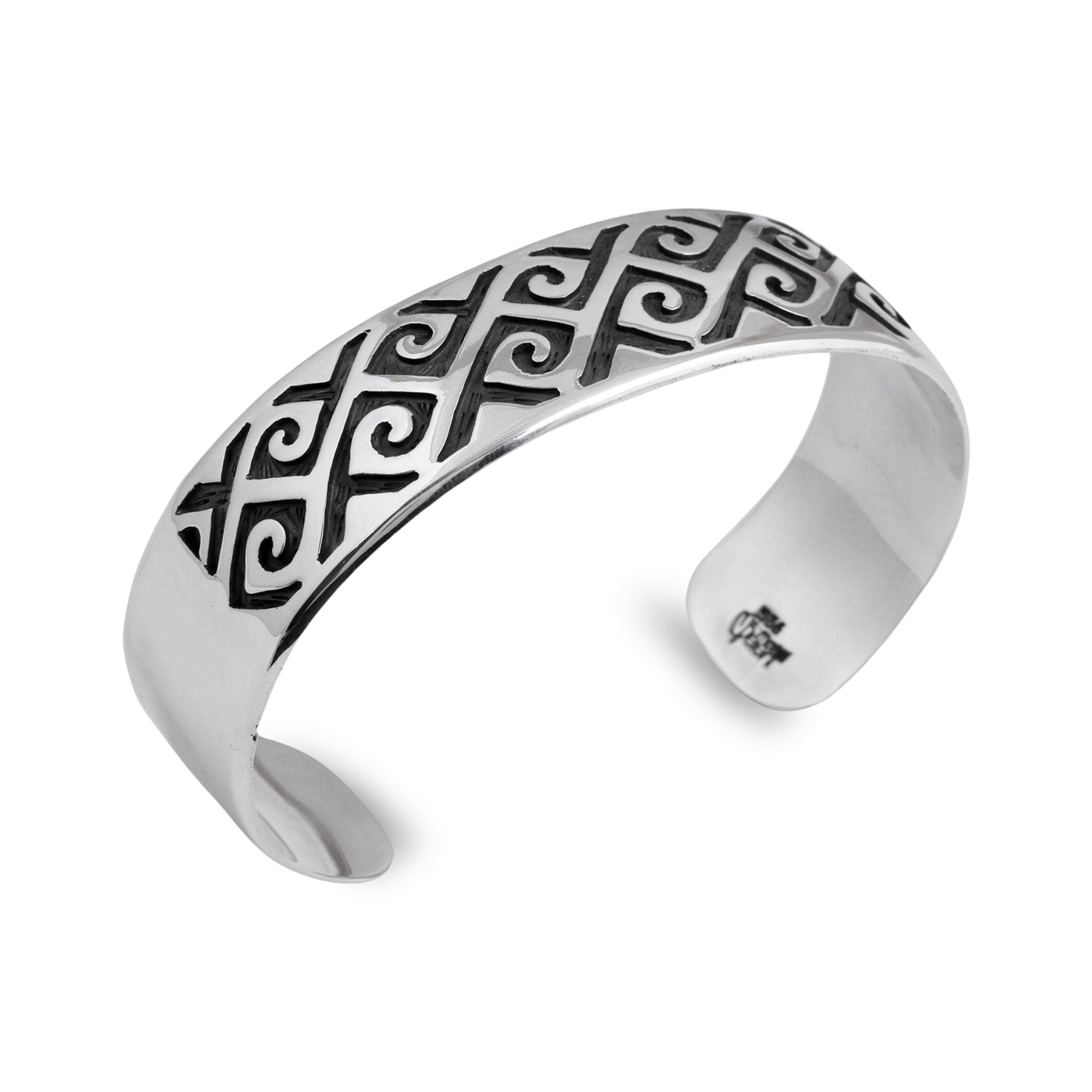 Dark Curls - Curl Pattern Sterling Silver Cuff Bracelet from Mexico