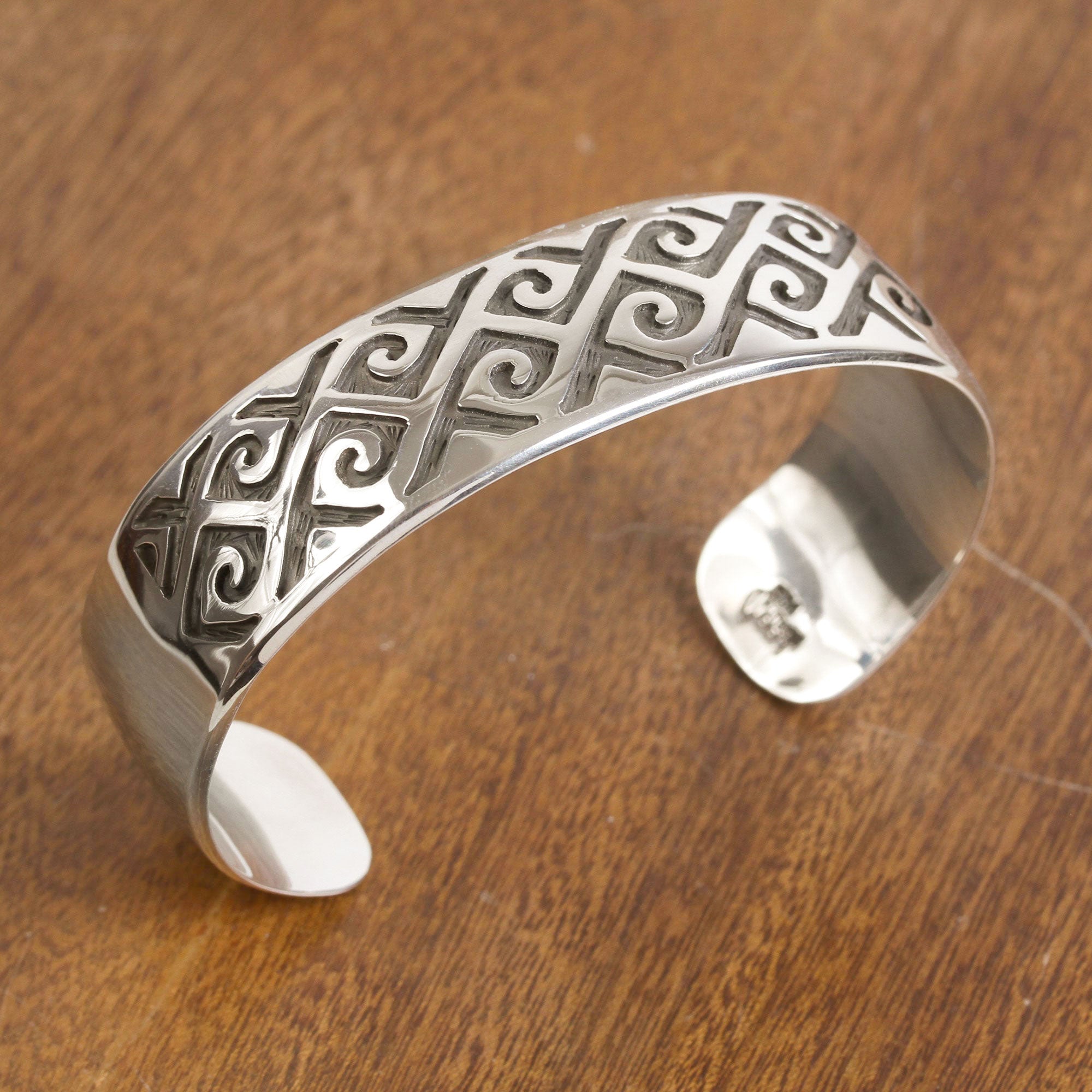 Dark Curls - Curl Pattern Sterling Silver Cuff Bracelet from Mexico